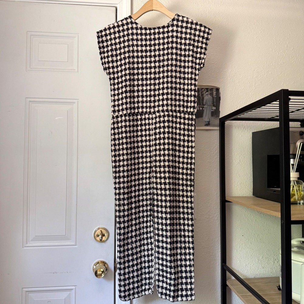 ACE & JIG kids 10 yr black white houndstooth cotton sleeveless jumpsuit